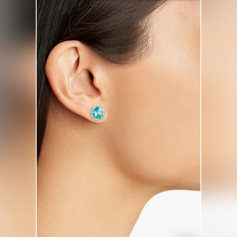 Kate Spade Cubic Zirconia Round Stud Earrings In Emerald, NIB - Picture 4 of 5